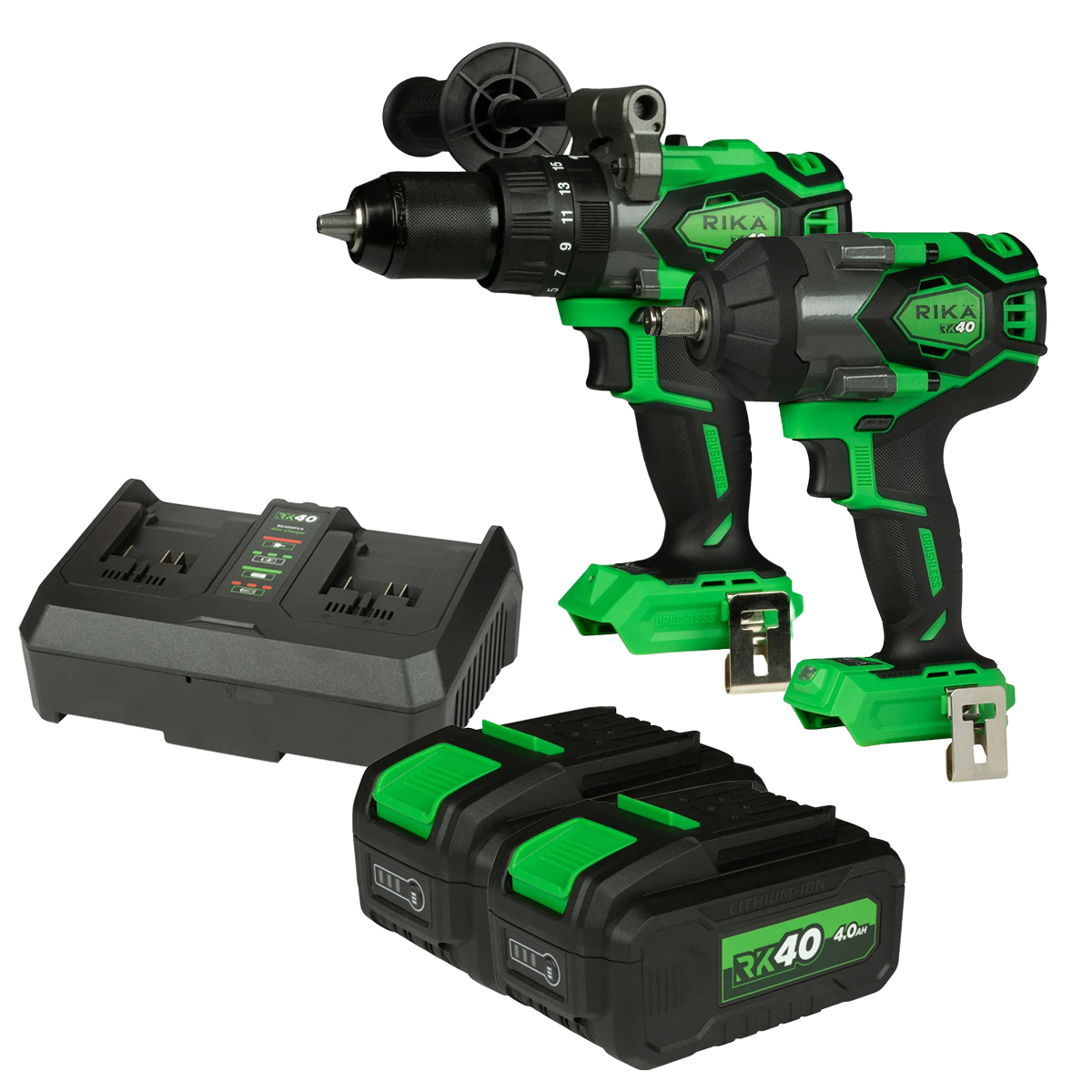 Rikä RK40 40V High‑Torque Kit | 150Nm Drill + 1000Nm Impact | Brushless | 2x 4.0Ah Batteries
